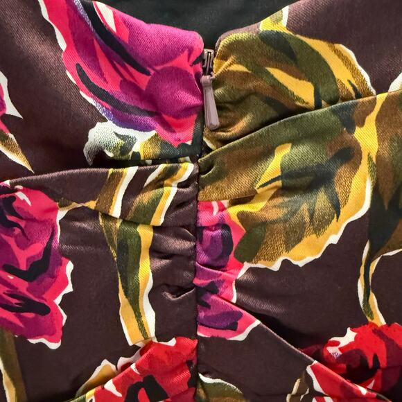 Jay Godfrey x Nordstrom Brown Floral Ruched Bodycon Dress Size 6 (Runs Small) - Picture 5 of 5